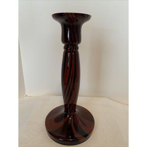 Single CZECH GLASS Kralik Welz Ruckl Art DECO Black Amethyst Red CandleStick 8”